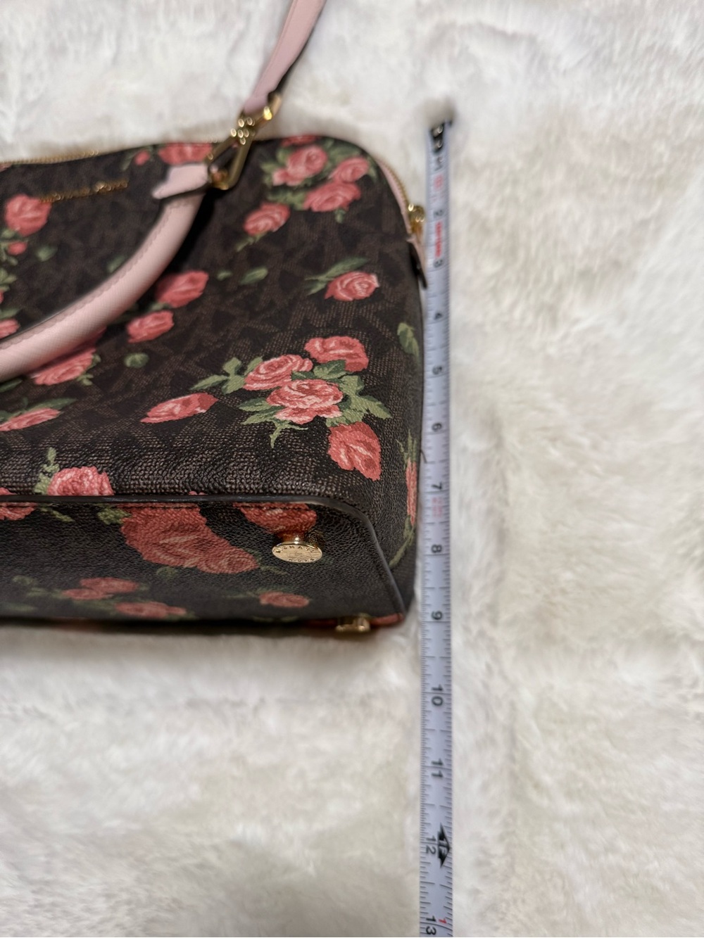 Michael Kors Brown Floral Shoulder Bag with Pink Trim - Picture 6 of 11